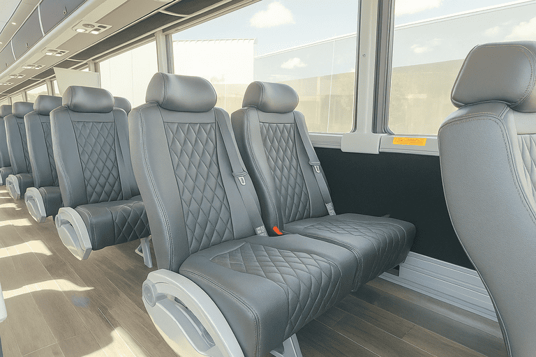 interior of Visalia Minibus Company charter bus